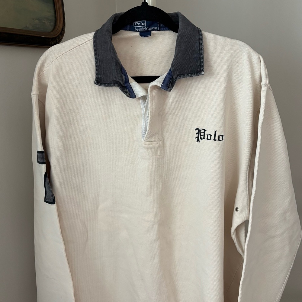 Vintage Polo Ralph Lauren Cream Cotton Rugby Polo Size XL - Picture 3 of 10